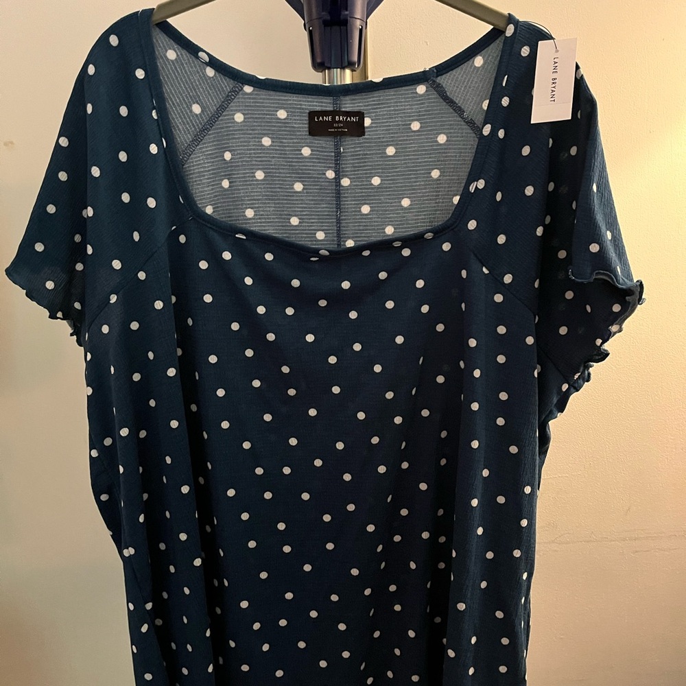 Lane Bryant Navy Polka Dot short sleeve shirt